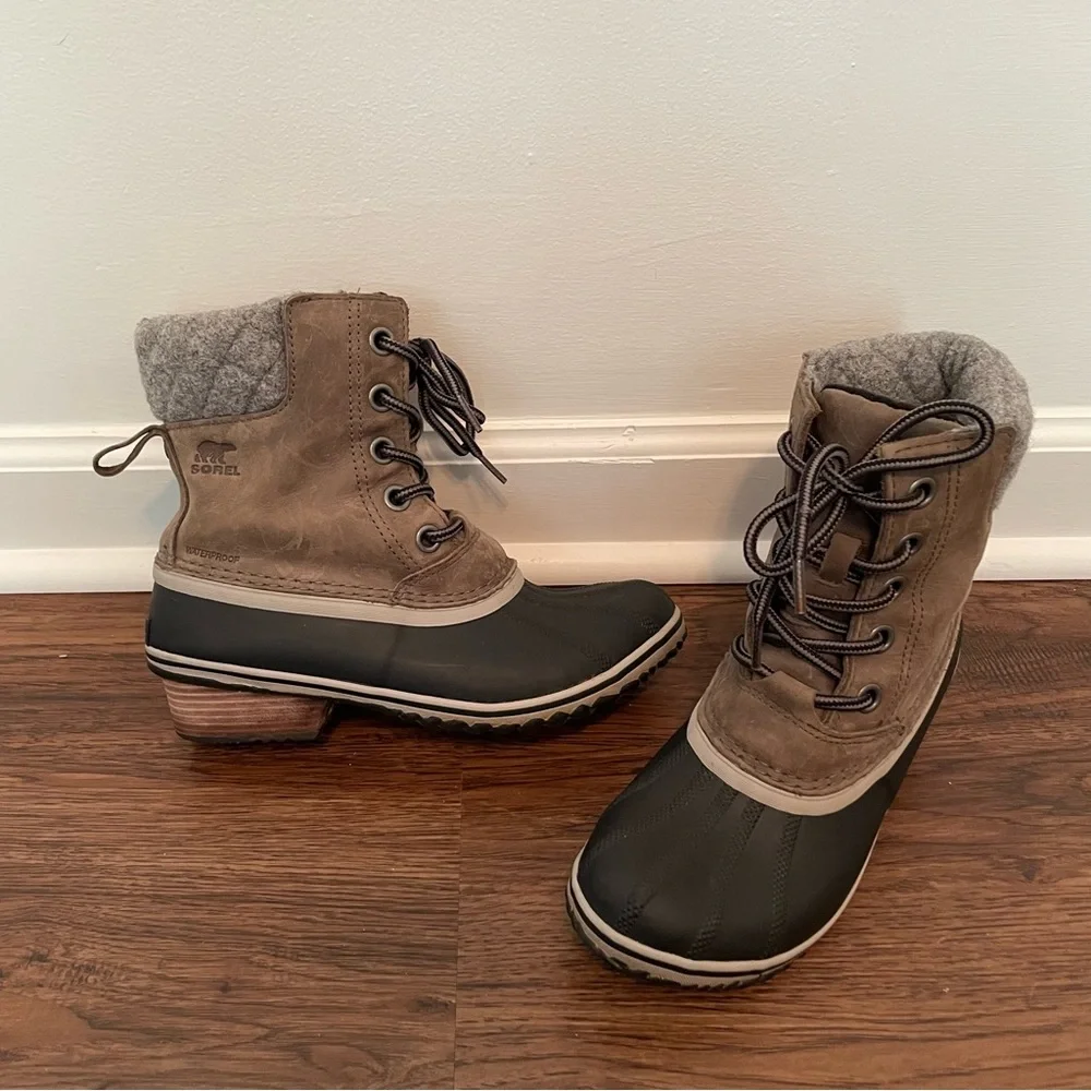 Sorel Slimpack ll Lace Boot Sz 7.5 Leather Winter Duck Boot Lace Up